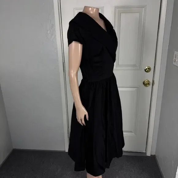 Pinup Couture Womens Dress Large Retro Pinup Cotton Blend Collar S/S Stretch H7 - Picture 6 of 8